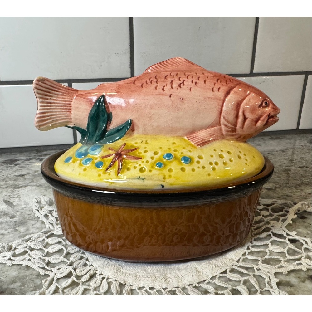 Vintage Sigma The Tastesetter Figural Fish Ceramic Casserole Dish 1983 Brown